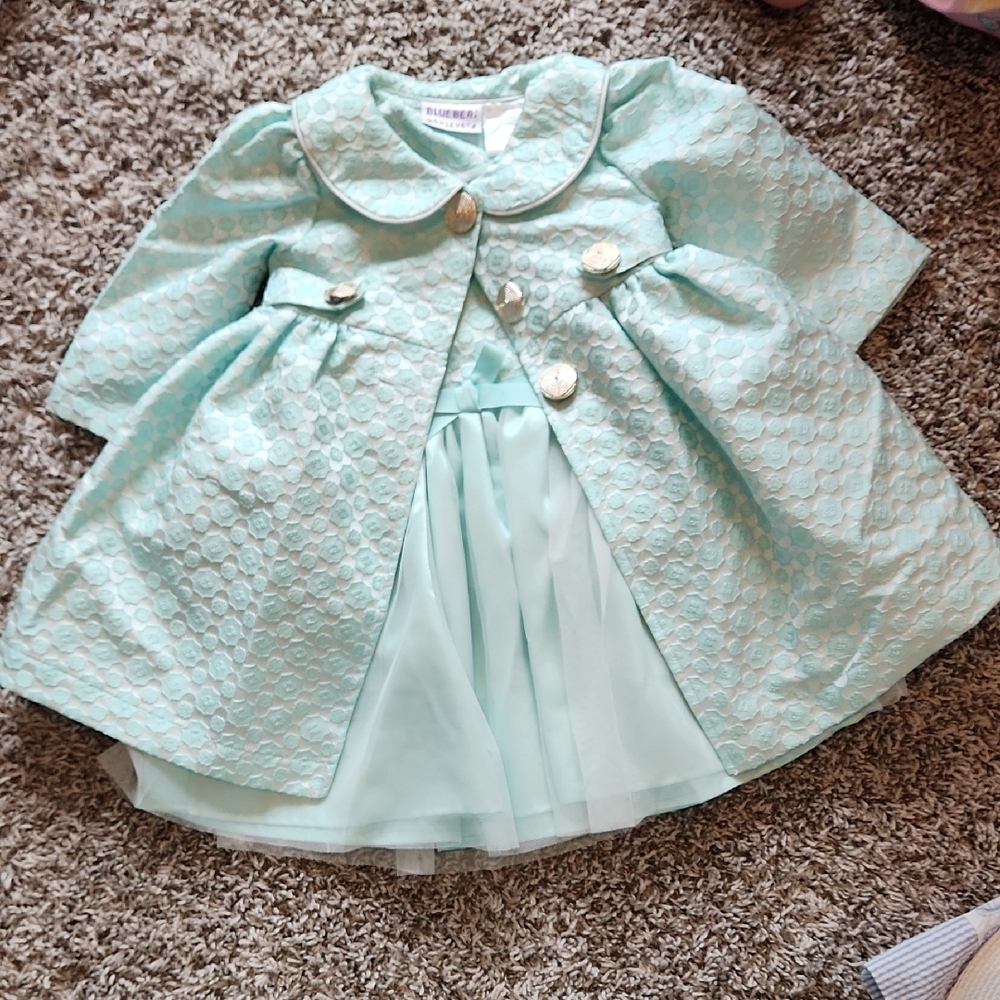 Blueberi Boulevard Mint Green Overcoat And Dress Size 2t. Easter Dress.